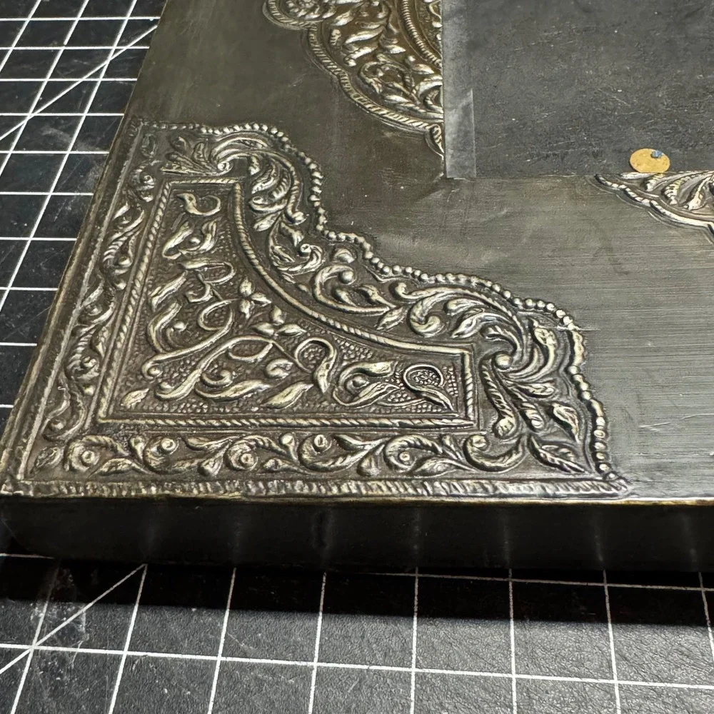 Vintage Embossed Metal Picture Frame Ornate Floral Scrollwork Pewter Tone 8x10